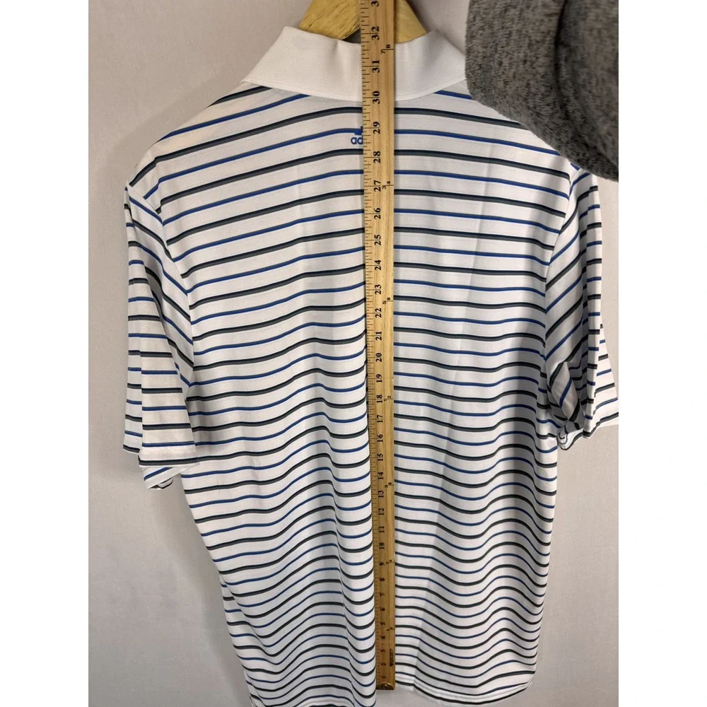 Adidas Golf Puremotion Polo Shirt Mens Large White Blue Striped‎ Z95918 NEW